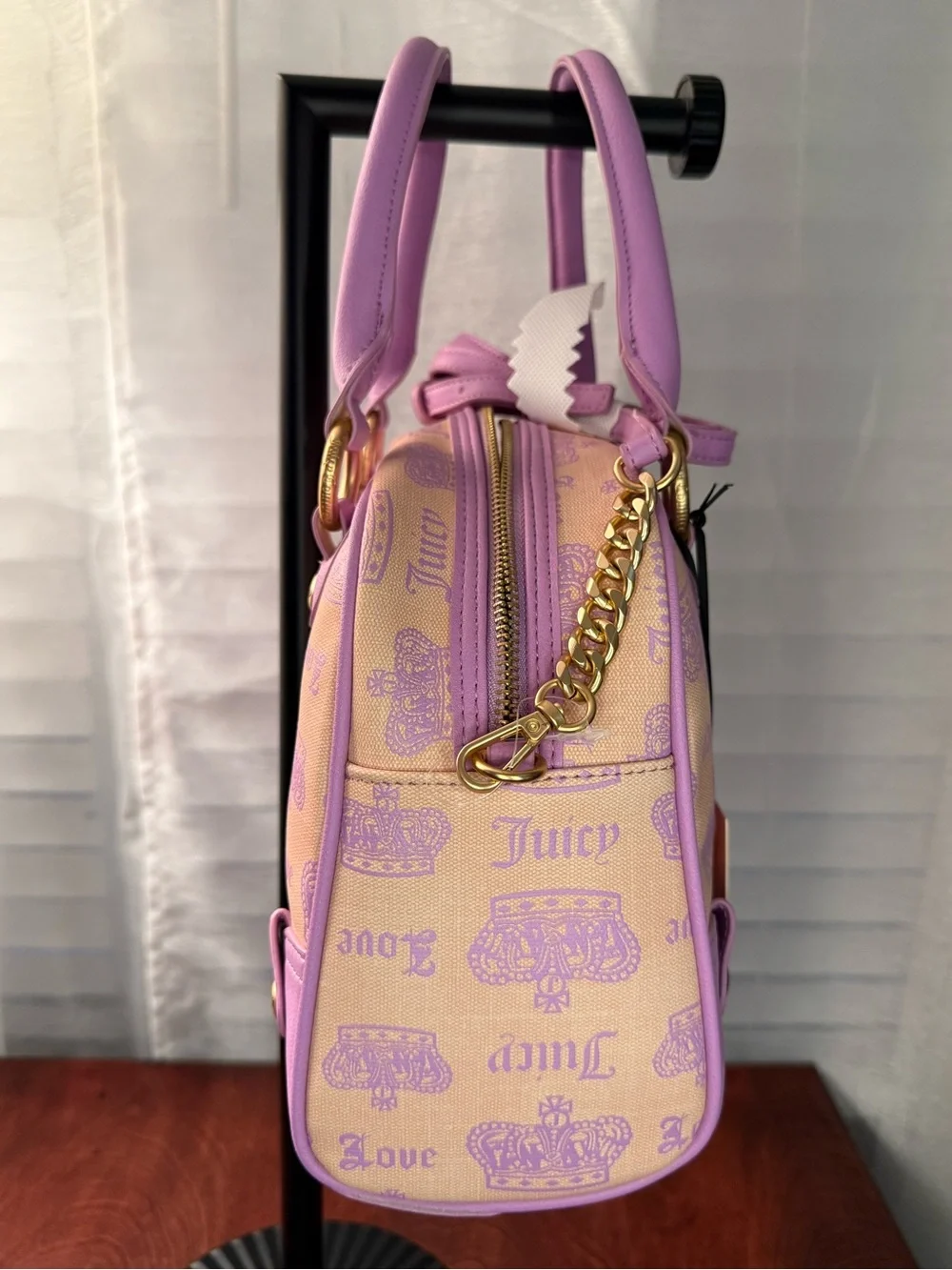 NWT Juicy Couture Pink Diamond/Violet Vintage Couture Bowler with Gold Bow Charm